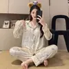 Pijama de Terciopelo Dorado para Mujer, Estilo Otoño/Invierno, Cárdigan con Solapa, Alta Calidad, Dulce, Manga Larga, Terciopelo Ladrillo Dorado, Terciopelo de Diamante, Conjunto de Ropa para el Hogar