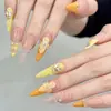 Yihe original vitalidade laranja Francês tridimensional esculpido flor de ovo alto nível branco puro puro feito à mão armadura de unha
