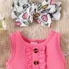 Amazon Transfronterizo Verano Nuevo Mono de una Pieza Rojo Rosado para Bebé y Niño Pequeño con Pantalones Cortos Estampados, Conjunto de Ropa Infantil Estilo Dulce y Lindo