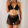 Bikini estampado de leopardo AliExpress nuevo conjunto de tres piezas bikini sexy de cuello halter de tres puntos traje de baño para mujer