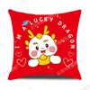 Nueva Almohada Año del Dragón 2024 Regalo de Año Nuevo Dibujos Animados Feliz Rojo Felpa Cojín de Sofá Funda de Almohada Hogar Venta al por Mayor