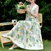 Vestido de algodão e seda sem mangas de alta qualidade, estilo jovem, para mulheres, vestido de verão para férias na praia, plus size, para mulheres de meia-idade, vestido Sanya, vestido de praia