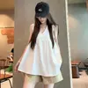 6221 # Tops de Verão, Modernos e Rejuvenescedores, Camisas Babydoll com Decote V para Mulheres, Tecido Solto de Algodão e Linho para Uso Casual, Versátil e Emagrecedor