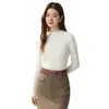 Suéter de Cachemira 100% Nuevo para Mujer Otoño e Invierno Cuello Medio Alto Color Sólido Canalé Ajustado Manga Larga Capa Base de Cachemira