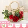 Bolso Tejido de Paja Floral Hecho a Mano para DIY con Materiales de Flores Artificiales, Bolso de Mano para Actividades de Team Building y Calentamiento, Bolso de Mano Pequeño