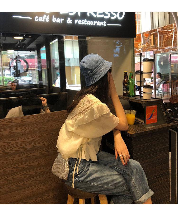 商品详情图_2024新款小仙女bi备荷叶边v领蕾丝上衣宽松短