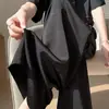 Pantalones de pierna ancha de satén de acetato de seda helada para mujer, estilo fino de verano, dobladillo ancho con caída, pantalones hasta el suelo, pantalones casuales plisados fluidos