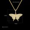 Colar Hip-Hop Jinse Estilo Europeu e Americano Pingente Formato Borboleta Pingente Totalmente Cravejado de Diamante Estilo de Rua Colar de Zircônia Micro-Incustado