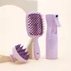 Botella de spray continuo de color atomización ultrafina botella de spray hidratante para belleza peine hueco para cabello liso traje de cepillo de champú de silicona