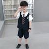 Traje de cuello de camisa para niño Traje de manga corta Corbata Verano Niños Guapo Estilo universitario Conjunto de dos piezas Niños pequeños y medianos Moderno