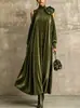 Vestido Largo de Estilo Europeo Otoño 2026 Más Vendido Verde Oliva Plisado con Decoración Floral en los Hombros Vestido Largo Holgado para Mujer