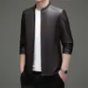 Jaqueta de Couro Masculina Outono/Inverno 2026 com Gola Alta, Jaqueta de Couro Casual para Pai, Casaco de Jaqueta de Couro PU Espessado com Forro de Fleece