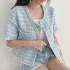 Cardigan Francês Pequeno de Malha Grossa de Verão com Gola V Slim-fit Versátil de Manga Média para E-commerce Transfronteiriço Europeu e Americano