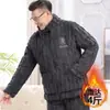 Pijama de Hombre Invierno Engrosado Forrado de Felpa Acolchado de Tres Capas Coral Fleece Ropa Cálida para el Hogar para Mediana Edad y Ancianos Talla Grande