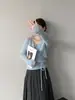 Suéter de Punto Suave Doble Botonadura con Corbata y Cuello en V de Lana Mohair Estilo Coreano Jiangzuo para Mujer Conjunto Nuevo de Dos Piezas para Principios de Primavera 6254