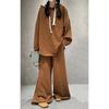 Traje de pantalón ancho de pierna para mujer, de talla grande, informal, elegante, de dos piezas, para otoño e invierno, gordita transfronteriza