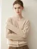 Estilo luxo leve~Cardigã 100% caxemira pura para mulheres, casaco de malha trançada com gola V espessa, peça de outer wear de suéter de malha simples e elegante