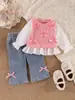 Conjunto de Mezclilla para Bebés Niñas 0-3 Años: Top de manga larga estilo dos piezas para primavera y otoño, combinado con pantalones vaqueros acampanados