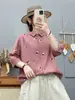 Camisa de Nuevo Estilo Verano 2026 con Mangas Medias, Bordado Artístico Vintage de Gasa de Algodón de Doble Capa, Top de Camisa Holgado y Versátil