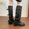Botas Largas Estilo Páramo para Mujer 2025 Nuevo Verano y Otoño Tacón Grueso Suela Gruesa Botas Marrones Retro Botas de Montar