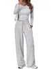 Amazon 2026 Novo Conjunto Casual de Moda Cruzada Europeia e Americana Esportivo Yoga Outono Inverno Cor Sólida Gola Redonda Manga Longa Roupa Feminina