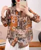 Primavera y Otoño Nuevo Ramio Estampado Floral Holgado Versátil Delgado Camisa Estampada Top para Mujer Venta al por Mayor Procesamiento Transfronterizo