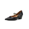 Zapatos Mary Jane de Cuero Lavado con Tacón de Cuña Cómodos y Elegantes 2026 Primavera Tacón Medio Puntiagudos Piel Genuina Correa Única Zapatos para Mujer Talla 42