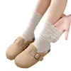 Meias de Verão Respiráveis com Renda Vazada para Empilhar Femininas Finas à Prova de Odor Absorventes de Suor Meia de Cano Médio com Borda de Renda em Malha Solta
