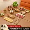 Fornecimento Direto da Fábrica Estilo Coreano Tigela Bibim Guksu Logo Personalizado Aço Inoxidável Dourado Prato Redondo Conjunto de Louça para Churrasco Comercial