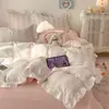 Funda de edredón de algodón con encaje francés, Cubre cama acolchado de cuatro piezas, Estilo romántico de princesa para las cuatro estaciones, Juego de cuatro piezas de algodón puro agradable para la piel