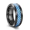 Anel de Aço Tungstênio 8mm Modelo Novo Europeu e Americano Transfronteiriço Amazon Fibra de Carbono Azul Galvanizado Moda Atacado para Homens