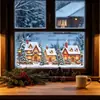 Divertido-JD206 Escena Invernal de Nieve Cabaña Acogedora Ventana de Vidrio Exterior Decoración Embellecimiento del Hogar Pegatina Electroestática para Ventana UV