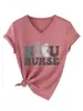 Amazon eBay Estação Independente Moda Casual Feminina Nicu Pegada de Enfermeira Gola V Manga Curta Camiseta Camada Base Comércio Exterior