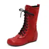 Botas Martin comercio exterior transfronterizo suministro, otoño e invierno punta redonda con cordones moda para mujer de media pantorrilla, tallas grandes
