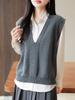 Chaleco de Punto de Hilo de Algodón Puro con Cuello en V para Mujer, Color Sólido, Holgado, Sin Mangas, Pulóver, Chaleco Superior para Superponer, Nuevo de Principios de Otoño