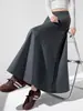 Falda acampanada gris oscuro estilo Hepburn para mujer, nueva falda larga tipo paraguas de cintura alta para otoño, versátil y casual A13728