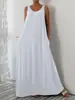 Vestido casual sin mangas de color liso talla grande, transfronterizo europeo y americano para el verano 2025, con bolsillos laterales, para Amazon