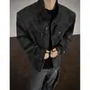 Jaqueta de gola alta estilo motociclista limpa, corte solto para estudantes, gola alta tie-dye outono vintage estilo americano roupa de trabalho masculina jaqueta de couro