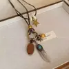 Colar de Pena Estilo Zen Chinês Retrô para Mulheres, Estilo Étnico Boêmio, Acessório Pingente Longo de Suéter Dupla Camada