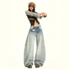 Pantalones de Pierna Recta con Diseño Degradado Lavado de Cintura Media-Baja Control de Abdomen Jeans Retro con Bigotes que Favorecen la Figura para Mujer