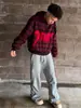 Chamarra con Cierre Hip-Hop Callejero Americano Parche Bordado Otoño e Invierno Rayas Cuadros Hombres y Mujeres Pareja Sudadera con Capucha Holgada