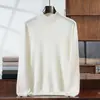 Suéter de cachemira para hombre de cuello alto medio, de una sola línea, sin costuras, otoño e invierno, ajuste holgado, estilo coreano, tejido, talla grande, camiseta base de lana, transfronterizo