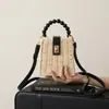 Bolso Tejido de Paja de Imitación Vintage Estilo Coreano Bolso de Mano con Cuentas Bolso Cruzado de Hombro Tejido para Mujer Bolso de Playa Personalizado Bolso para Teléfono