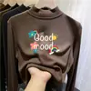 Ropa infantil versátil: nuevos estilos de otoño e invierno de tops forrados de felpa para niñas, con cuello semi-alto, diseñados para niños mayores, que brindan calidez y un look casual