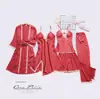 Lingerie Sexy Popular Europeia e Americana Rendas Suspensórios Renda Shorts Calças Cardigã Roupão Cinco Peças Roupas de Casa