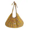 Nova Bolsa de Ombro Estilo Coreano de Primavera, Bolsa de Mão Elegante Plissada de Grande Capacidade e Leve, Bolsa Xadrez Estilo Universitário para Mulheres