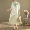 Liquidação de Estoque Excedente de Comércio Exterior de Marca Top Vestido Cheongsam Estilo Chinês Novo Primavera/Verão 2025 Nova Saia Evasê