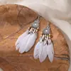 [Selección Premium] Pendientes Largos con Borlas Tejidas de Plumas Estilo Étnico Vintage para Mujer Pendientes Huecos de Gama Alta Bohemios