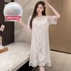 Camisón Estilo Princesa de Corte Francés con Almohadilla en el Pecho para Mujer Verano Manga Corta Malla Sexy Dulce Pijama Fino Ropa para el Hogar