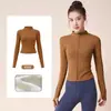 Chamarra Deportiva de Yoga Gruesa con Forro de Felpa para Otoño e Invierno Transfronteriza para Mujer, Top de Yoga Ajustado para Correr y Fitness con Cuello Alto